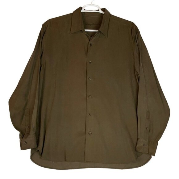 Tommy Bahama Mens Shirt XL Chocolate Brown Silk Wool Long Sleeve Button Down - Picture 2 of 8